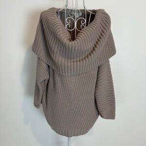 Umgee USA Sweater Cowl Neck Chunky Knit Pullover Baggy turtle neck size M taupe